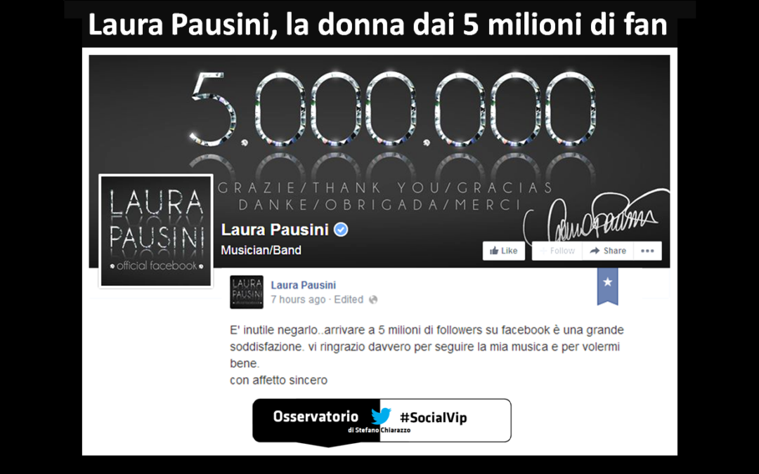 [#SocialVip] Laura Pausini, prima italiana dai 5 milioni di fan su Facebook