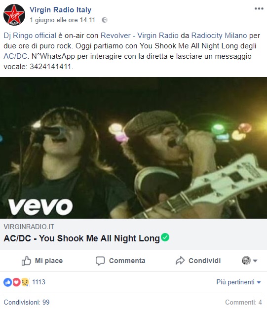 Il post con più interazione su Facebook durante i Radio City